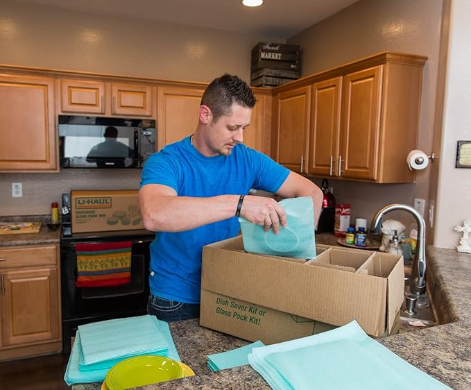 U-Haul Dish Packing Kit – For Dishes and Glassware – Includes 1 Box, 1 Cell Divider Unit, and 32 Assorted Foam Pouches (Value Pack of 3)