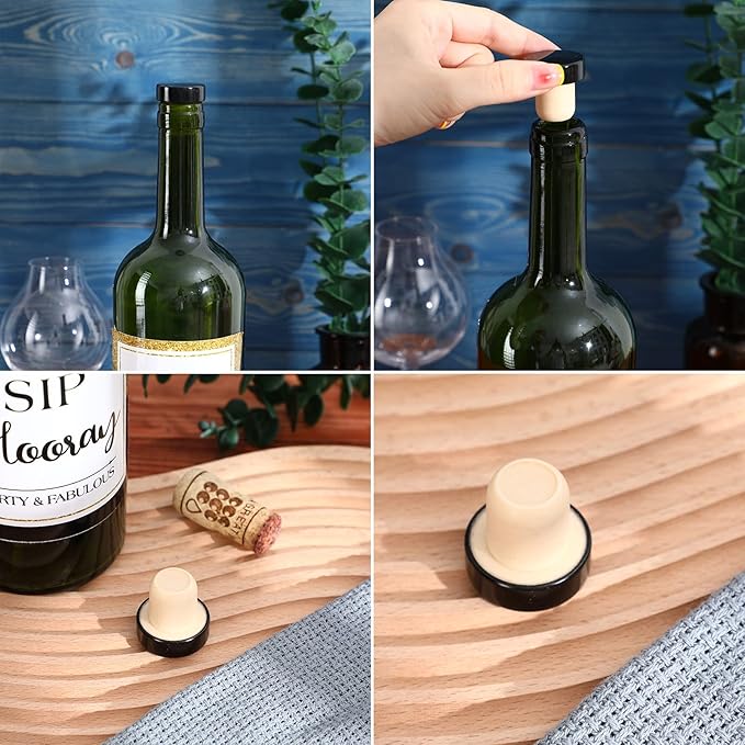 Yookeer T-shaped Stopper Cork Wine Bottle Stoppers Reusable Wine Sealing Plug for Beer Bottles DIY Craft(Black, Silver, Gold, Rose Gold,36 Pieces)
