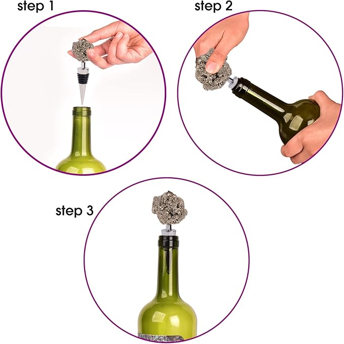 AMOYSTONE Natural Pyrite Wine Bottle Stopper with Airtight Alloy Seal for Kitchen Bar Decor - Irregular Crystal Stone Shelf Ornament, Unique Gift for Wine Lovers (4 Inch)