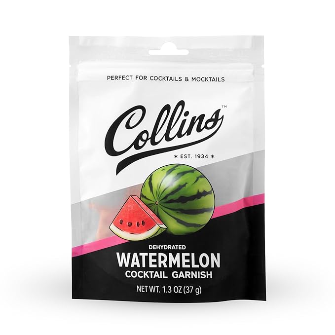 Collins Dehydrated Watermelon Cocktail Garnish Slices, 1.3 oz – Cocktail Garnish – 15 Servings – Dehydrated Watermelon Slices for Margaritas, Spritzes, Palomas, Highballs and Zero Proof Coolers