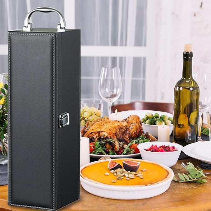 Bottle Wine Carrier,Leather Wine Gift Boxes ,for Wedding, Anniversary,Travel, Restaurant, Party, Gifts for Wine Lovers , Storage Box for Home Bar Wine Collection With 4pcs Wine Accessories Set（black）