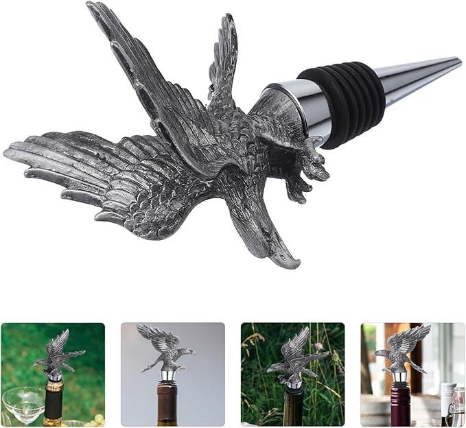 STOBAZA Patriotic Eagle Wine Stopper Retro American Eagle Wine Bottle Stopper Decorative Animal Beverage Bottle Corks for Independence Day Party Silver
