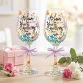 SiliFine 2 Pcs Mother's Day Floral Stemmed Wine Glasses Hand Painted Flower Drinking Cup with Bow Wine Glasses Gifts for Birthday Theme Holiday Party Supplies