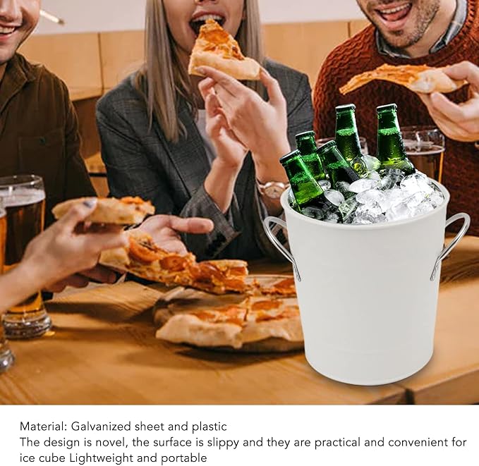 Round Ice Bucket with Ice Shovel, Bar Ice Tub Beer Chiller Bin, Double Wall Galvanized Sheet and Plastic Wine Storage Tub with Handle and Lid for Home Bar Party Use (White)