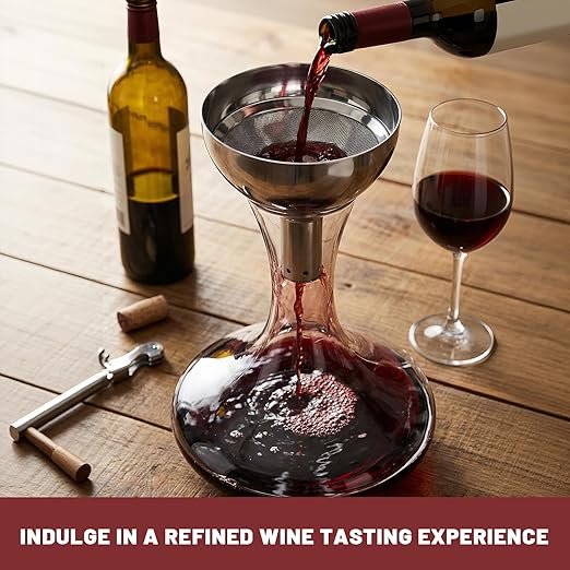 Wine Aerator Funnel with Sediment Strainer, Stainless Steel Wine Decanter with Filter, Wine Shower Funnel, Gift for Wine Lover (Silver)