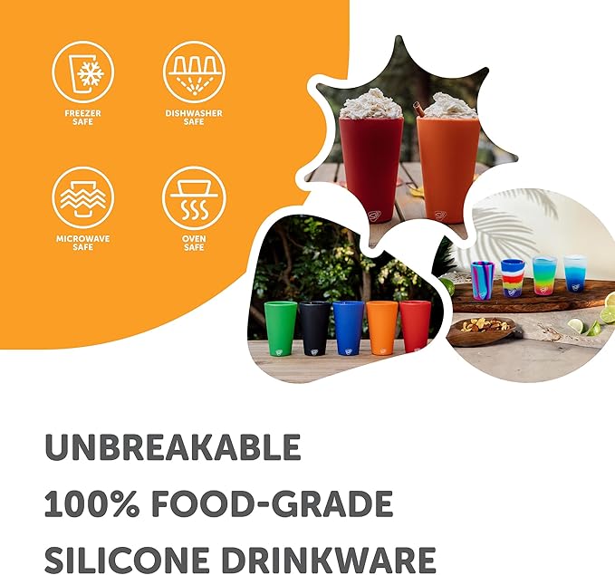 Silipint 1.5oz Silicone Shot Glasses – Pack of 2 Unbreakable, BPA-Free, Non-Toxic, Dishwasher & Freezer Safe Cups – Colored Shot Glasses for Cold Beverages, Cocktails, Travel, Party (Classic Orange)