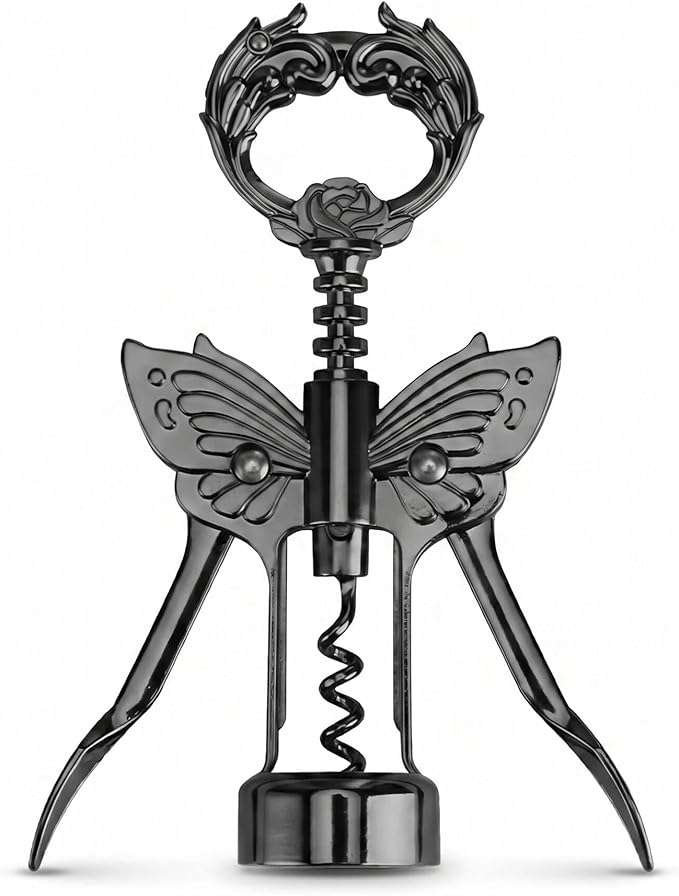 Wine Opener, 3 in 1 Zinc Alloy Premium Wing Corkscrew Wine Bottle Opener with Multifunctional Bottles Opener and Serrated Foil Cutter for Wine and Beer (Black)