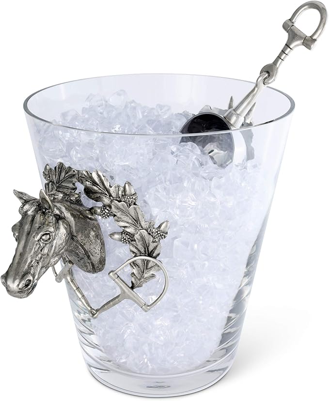 Vagabond House Handblown Glass Ice/Wine/Bucket with Solid Handcraft Pewter Horse Head Equestrian Handles 11 inch Tall