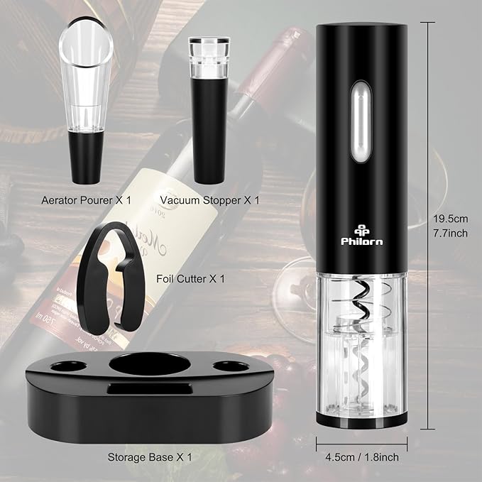 Philorn Electric Wine Opener, Automatic Electric Wine Bottle Corkscrew Opener, Gift for Home Party Bar Outdoor，Rechargeable
