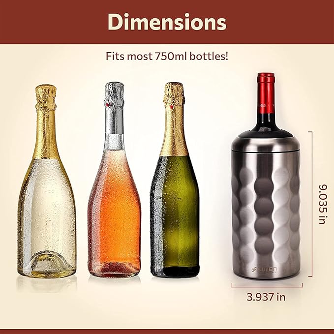 Premium Wine Chiller - 750ml Stainless Steel Bottle Cooler, Double-Walled & Vacuum Insulated - Keeps Wine Cold for 6+ Hours - Perfect Gift for Wine Lovers - Fits Most Champagne Bottles
