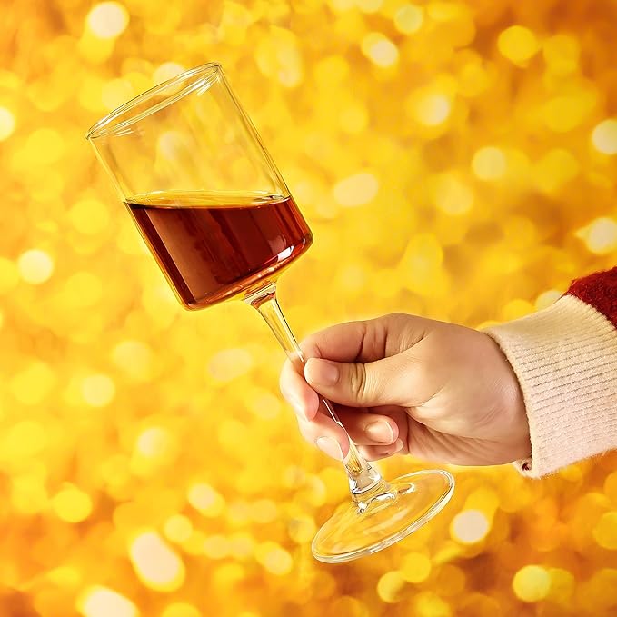 Square Wine Glasses Set of 12,10oz Large Champagne Flute, Square Unique White & Red Wine Goblets, Dishwasher-safe Clear (12)