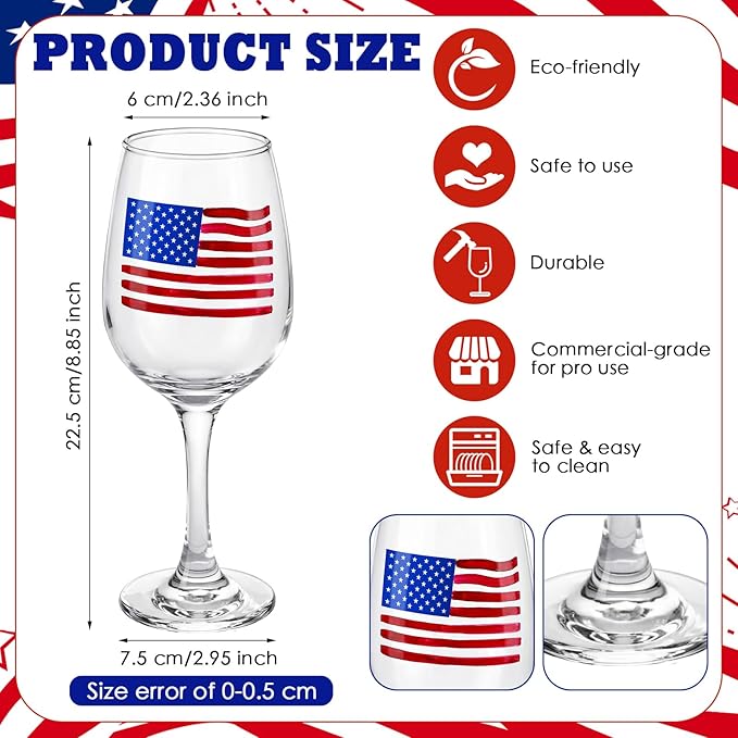 SiliFine 4 Pcs 4th of July Patriotic Party Stemmed Wine Glasses Hand Painted American Flag Drinking Cup Wine Glasses Gifts for Independence Day Theme Holiday Party Supplies