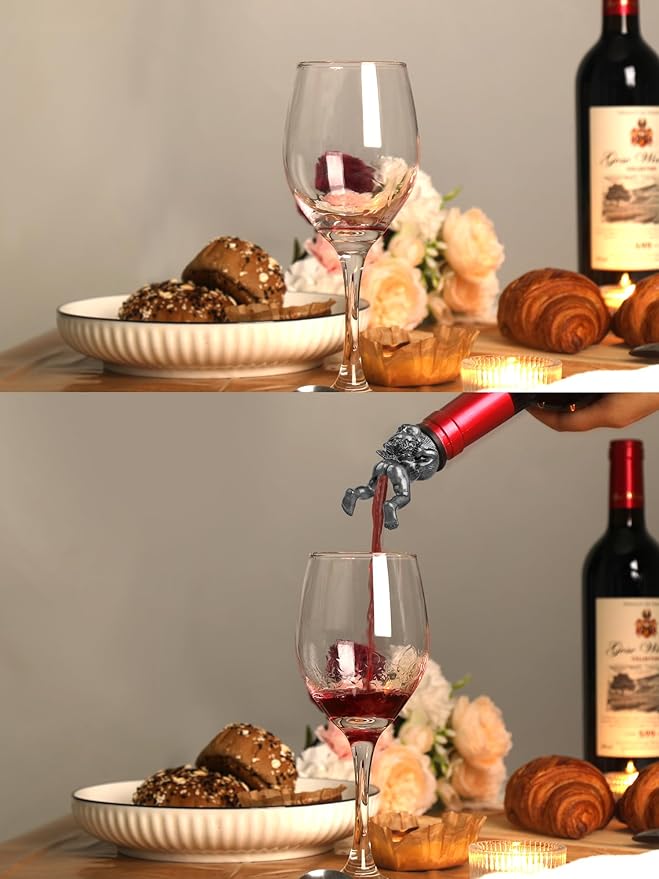 Funny Cherub Wine Pourer, Novelty Angel Bottle Stopper and Liquor Pour Spout, Metal Upside-Down Cherub Wine Bottle Topper for Party Bar Cart Decor, Gag Gift for Wine Lovers, Fits Most Bottles