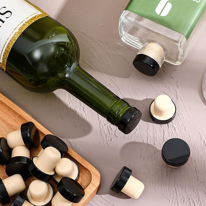 Yookeer T-shaped Stopper Cork Wine Bottle Stoppers Reusable Wine Sealing Plug for Beer Bottles DIY Craft(Black,24 Pieces)