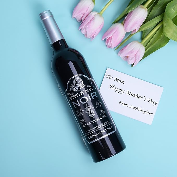 Wine Accessories Gift Set - 5 Pcs Deluxe Wine Corkscrew Opener Sets Bottle Shape in Elegant Gift Box