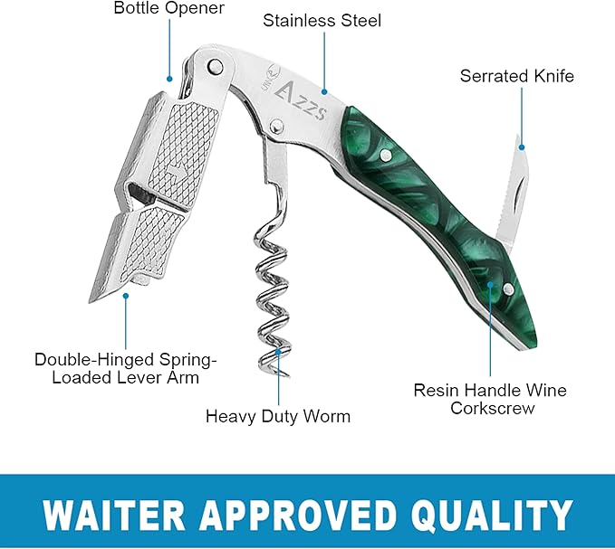 Professional Wine Opener and Foil Cutter Set with Wooden Handle, Stainless Steel Blades for Wine Lovers (Resin (Green))