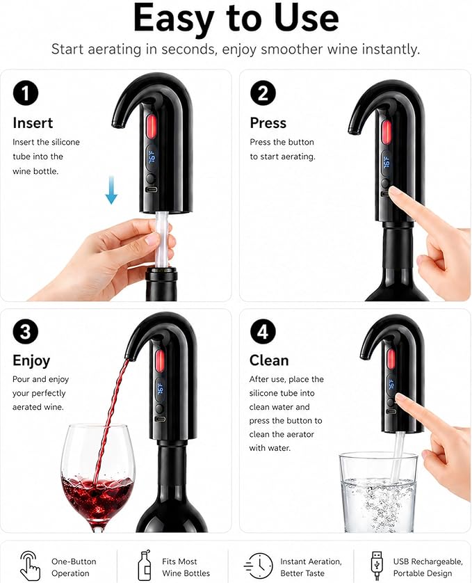 Electric Wine Aerator, Wine Decanter Pump Dispenser Gifts Set,Automatic Wine Aerator Pourer Spout. Wine Dispenser Pump Wine Accessories, Perfect Dad Gifts