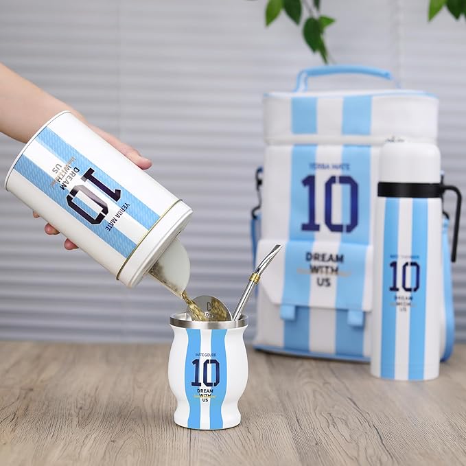 Cuopru Premium Matera Bag for Yerba Mate Kit, Argentina Captain NO.10 Carrier Tote Bag - Double Layer Waterproof 2 Wine Bottle Pockets Portable Bags