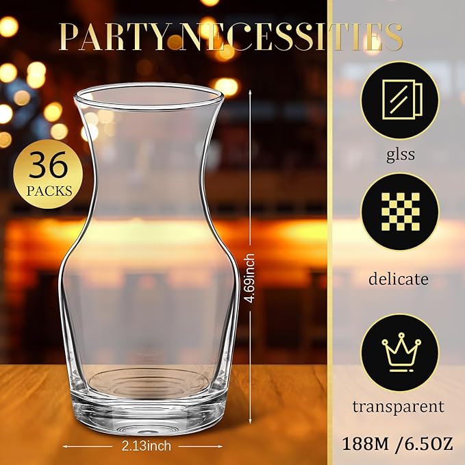 Remagr 36 Pack Single Serving Wine Carafe Glass Small Mini Carafe Individual Wine Refill Decanter for Dinner Parties Tastings Bars Restaurants (6.5 oz)