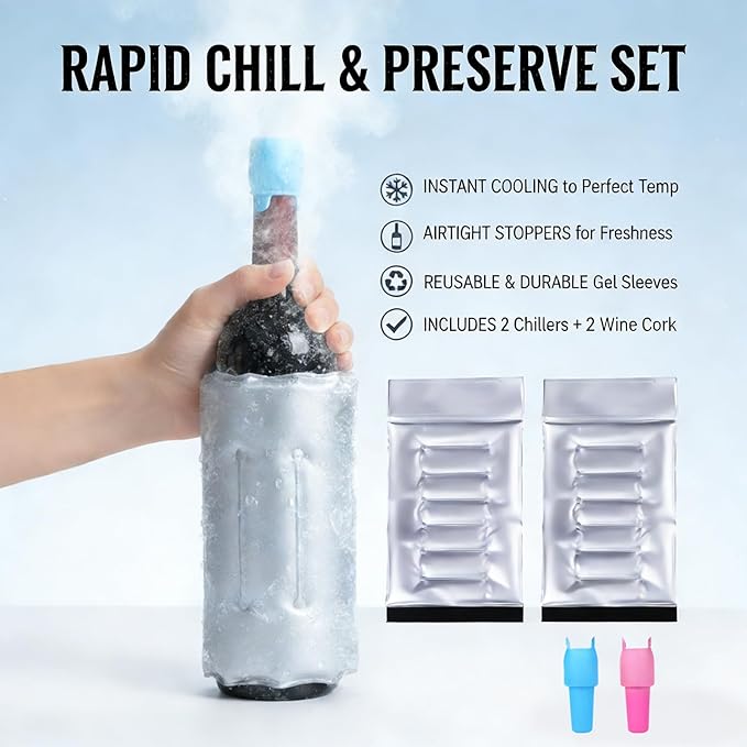 Wine Bottle Cooler Sleeve, Reusable Ice Wine Chiller for 750ml Bottles, Flexible Gel Ice Pack, Keep Wine Cold for Travel, Picnic Party