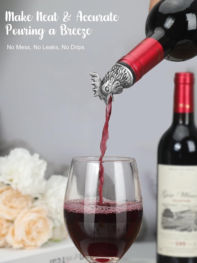 Animal Wine Pourer Spout, Drip Free Bottle Pourer & Stopper for Wine and Liquor Bottles, Funny Gift for Men, Dad, Hostess and Housewarming, Bar Cart Accessory for Holiday Party Decor, Multiple Animal