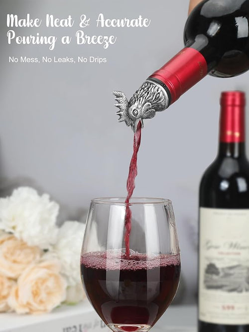 Animal Wine Pourer Spout, Drip Free Bottle Pourer & Stopper for Wine and Liquor Bottles, Funny Gift for Men, Dad, Hostess and Housewarming, Bar Cart Accessory for Holiday Party Decor, Multiple Animal