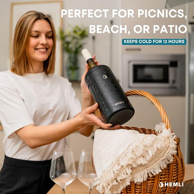 Wine Bottle Chiller Insulator Sleeve, Keeps Wine and Champagne Cold for 12 Hours, Vacuum Insulated Wine Bottle Cooler