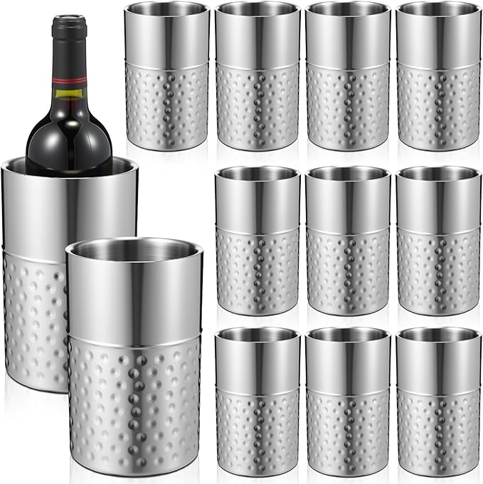 meekoo 12 Pack Wine Chiller Bucket Stainless Steel Double Wall Insulated Wine Cooler Bucket to Keep Cold, Hammer Pattern Champagne Cooler for Bar Party Restaurant, Gift for Champagne Lovers