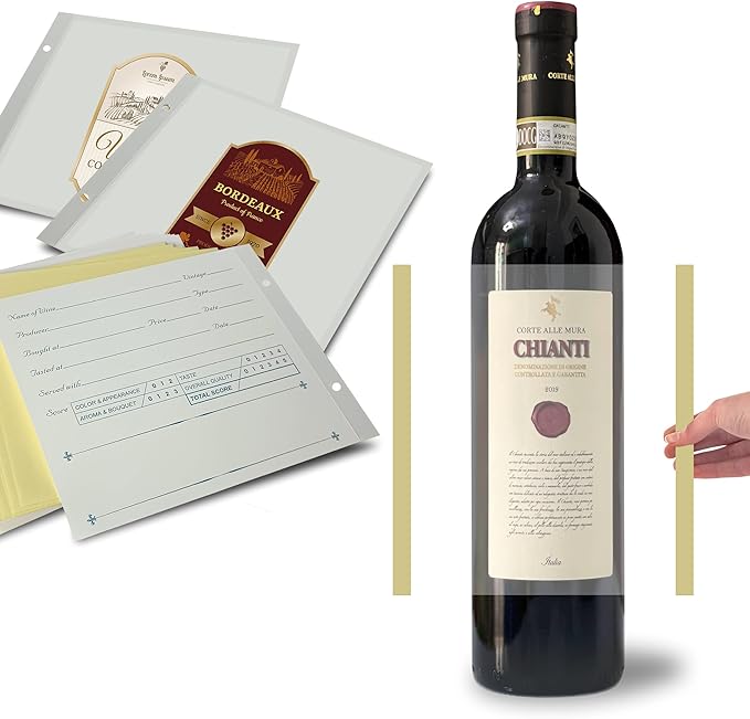 [WINERECORDER] 12 Pack Wine Beer Bottle Label Remover & Saver Kit | Self-Adhesive Laminating Sheets & Mounting Cards for Comments, 6.8x5.9in/17.5x15cm