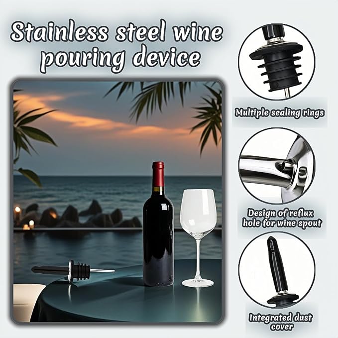 4PCS Premium Wine and Oil Pourer Set, 304 Stainless Steel Pour Spouts for Liquor & Oil - Reusable, Dishwasher Safe, Precision Flow Control, Leak-Proof Seal, Fit Most Wine & Whiskey Bottles (M(Hat 2))