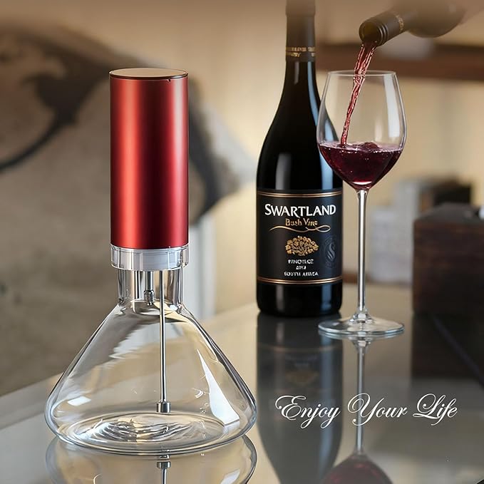 Fogland Electric Wine Decanter 1500ML(50oz), 3/5/10Min Fast Decant, Fine Mist Oxygen Infusion Wine Enhancer, Smart Touch Control, Frosted Aluminum Alloy（Red）