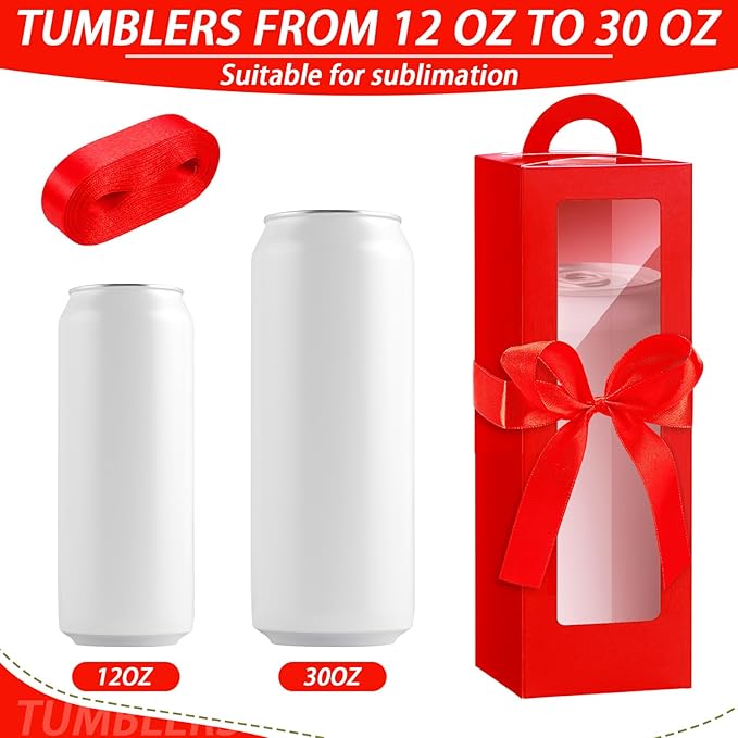 Ctosree 24 Pcs Tumbler Gift Box with Handle for 12oz 16oz 20oz 30oz Clear Wine Glass Gift Box Sublimation Tumblers Heat Press Blanks Bottle for Christmas Wrapping Packaging (Red)