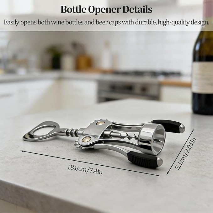 Premium Wing Wine Opener Corkscrew, Zinc Alloy Multi-Use Bottle Opener for Home & Bar