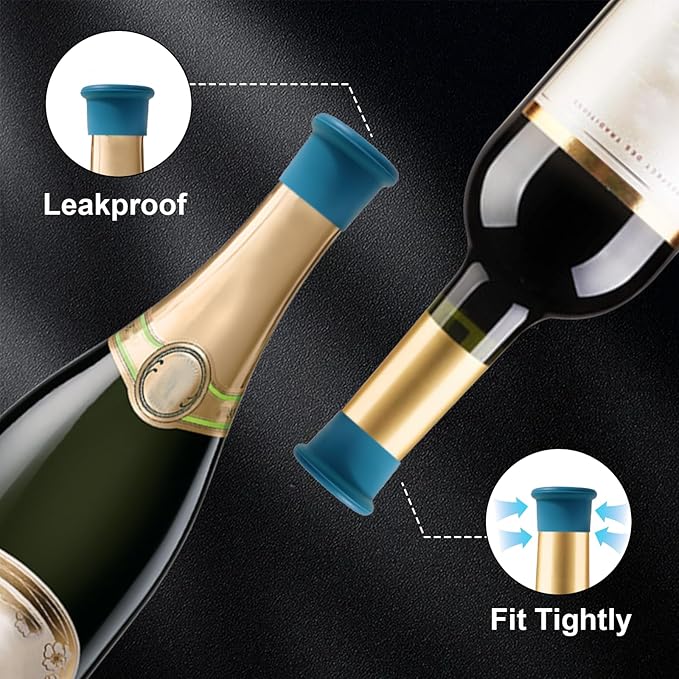 12 PCS MultiColor Silicone Wine Stoppers, Reusable Sparkling & Champagne Corks, Sealed Beverages Beer Bottle Caps, Keeps Wine Fresh