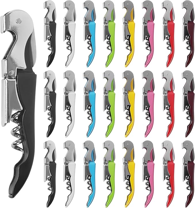 24 Pack Colorful Corkscrew Wine Openers Upgraded Heavy Duty Stainless Steel Wine Opener Bulk Double Hinged Wine Key for Serves Waiters Bartenders Party Wine Opener Favor (Colorful)
