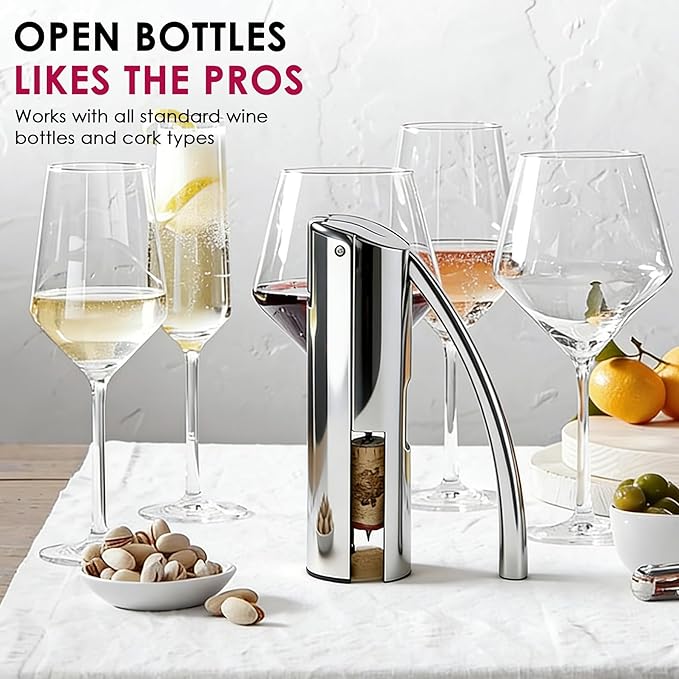 KAYCROWN Wine Opener, Stainless Steel Vertical Lever Corkscrew with Foil Cutter, Extra Spiral and Premium Gift Box, Manual Wine Opener with One-Pull Design, Wine Bottle Opener
