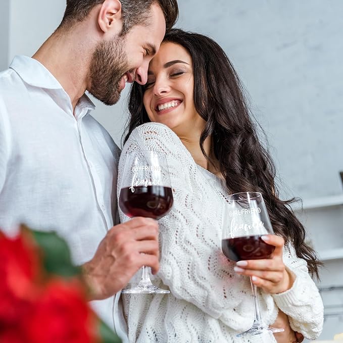 AW BRIDAL Engagement Gifts for Couples Wine Glasses Set, Fiance Fiancee Gifts for Women Bride to Be, Engaged Wine Glasses with Wine Stopper & Wood Keepsake Box, 2026 Wedding Gifts for Newlyweds