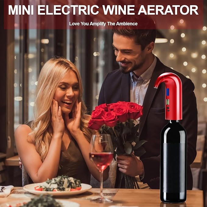 Fathers Day Gift|World Cup Viewing Party Supplies, Wine Aerator Electric Wine Decanter, Automatic Wine Dispenser Pourer with USB Rechargeable, Gift for Women,Men,Wine&Whiskey Lovers,Birthday (Red)