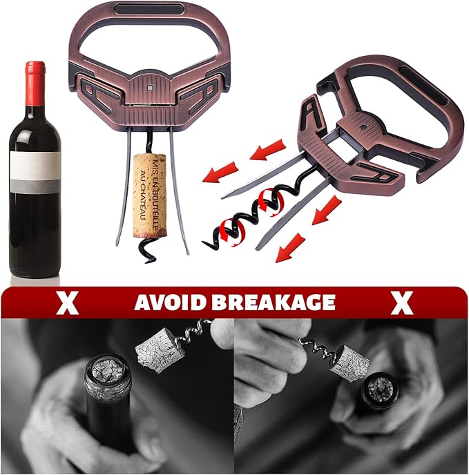 3 in 1 Ah So Two Prong Wine Opener & Cork Remover,It Can Remove The Older and Fragile Wine Corks so Easy for Connoisseurs to Uncork (Sleek-4H)