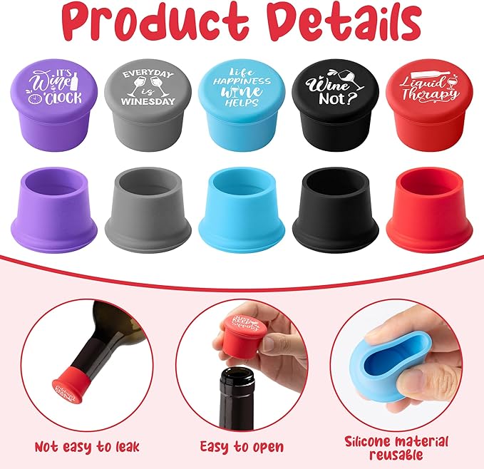 10Pcs Wine Stoppers Gift Set Funny Silicone Bottle Covers Reusable Beverage Corks Strong Sealing Keep Wine Fresh Lady Man Liquor Accessories for Outdoor Picnics Weddings Barbecues Parties