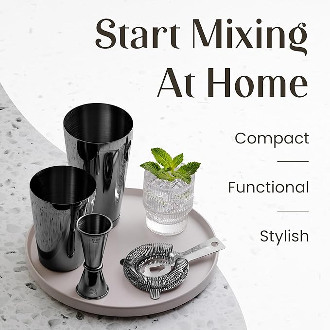 Mixology & Craft Boston Shaker Set with Weighted Martini Shakers | Cocktail Shaker Set Includes Strainer and Japanese Jigger | Great Gift Bar Set with Exclusive Recipe Cards | Leak-Proof (Gun-Metal)