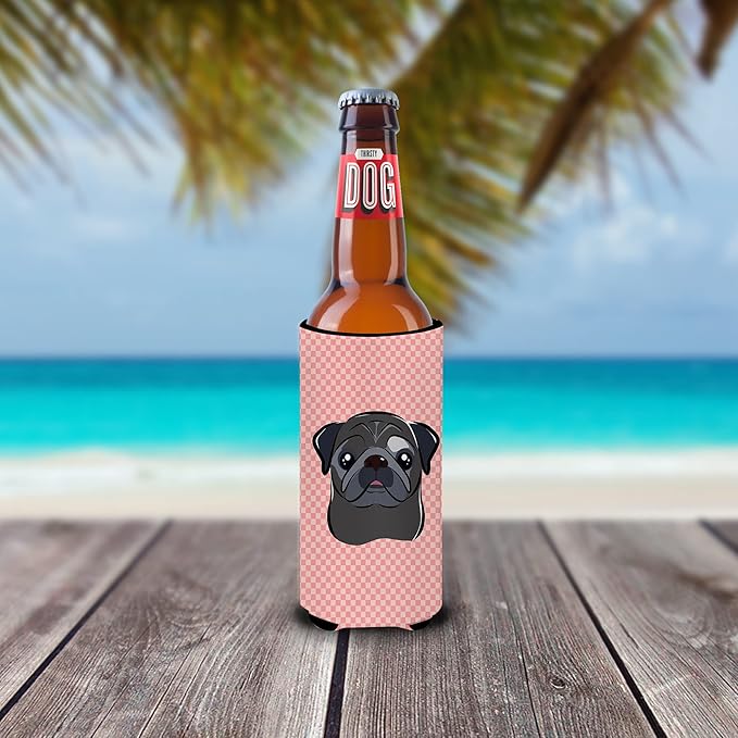 Checkerboard Pink Black Pug Ultra Beverage Insulators for slim cans BB1263MUK