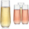 GuanQiao 12 Pack Stemless Plastic Champagne Flutes, 9oz Ribbed Disposable Champagne Glasses, Heavy Duty Shatterproof Mimosa Glasses for Wine Tasting, Wedding, Bridal Shower, Party Supplies, Birthday