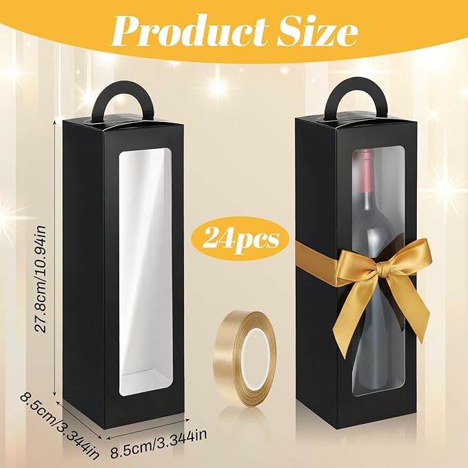 Ckhoid 24Pcs Tumbler Gift Box with Handle, Wine Glass Gift Box with Ribbon, Exhibition Boxes for 12oz, 16oz, 20oz, 30oz Sublimation Tumblers, Glasses, Jars, Mug Can Blanks, Wine Glasses