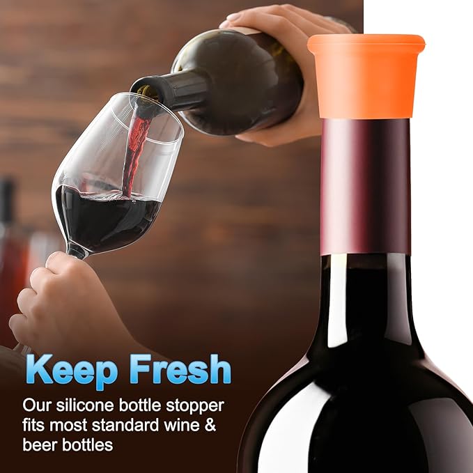 PATIKIL Silicone Wine Stoppers, 6 Pcs Reusable Bottle Cover Wine Corks Bottle Caps Wine Saver Seal Keep Fresh for Beer Beverage Drink, Orange