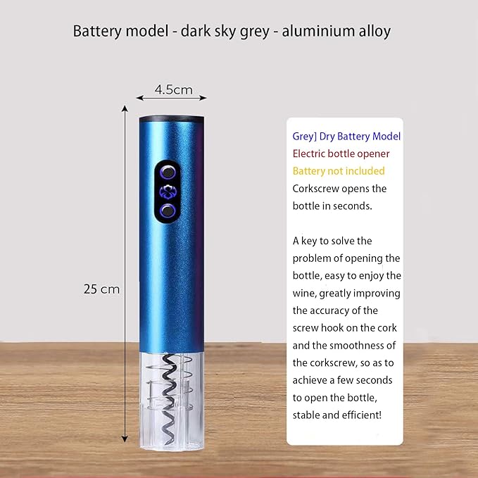 Electric Wine Opener, Battery Operated Wine Bottle Openers One-click Button Reusable Automatic Wine Corkscrew Remover for Wine Lovers Gift Home Kitchen Party Bar Wedding,Blue