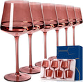 Rose Wine Glasses Set of 6,18oz Rose Wine Glassware Gift Set for Wife & Mom-Colorful Hand Blown Glass Drinkware for Red White Wine