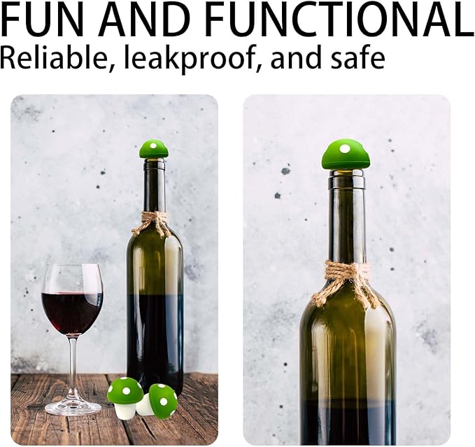 Mushroom Wine Stoppers Bottle Plug Wine Bottle Stoppers Accessories Kitchen Gadgets Kitchen Gift Set Creative Gifts Halloween Mushroom Decoration -2pcs Green Bottle Stoppers