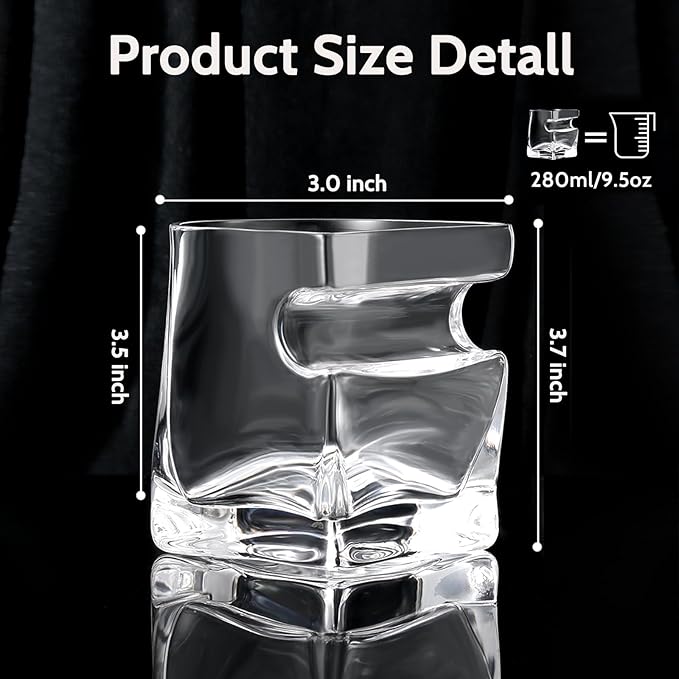 Cigar Whiskey Glass with Cigar Holder-Old Fashioned Glass Set with Cigar Accessories-Crystal Whisky Glass Set with Indented Cigar Rest for Bourbon,Cocktail, Gifts for Men/Dad/Husband(9.5oz)