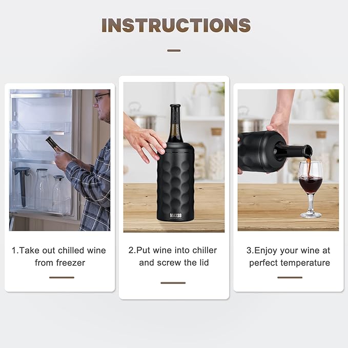 MAXSO Wine Chiller Bucket, Portable 750 ml Champagne & Wine Bottle Cooler Keep Wine & Beverages Cold, Stainless Steel Vacuum Insulated Wine Gifts for Wine Lovers - Black